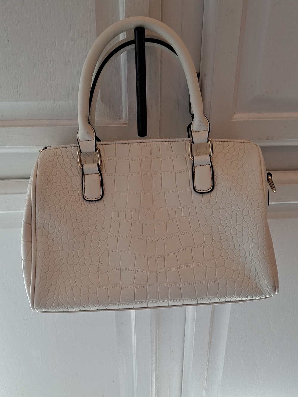 Passage Croc-Embossed White Structured Satchel Shoulder Bag